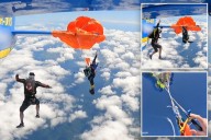 Heart-stopping moment skydiver's parachute gets hooked on plane's tail -- leaving him dangling 15,000 feet in the air