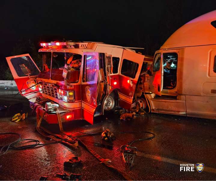 Four firefighters hospitalized after a semi-truck hits fire engine – Houston Public Media