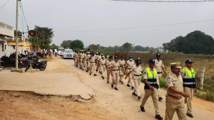 Shadnagar Police Conduct Flag March 'Gram Panchayat Elections'