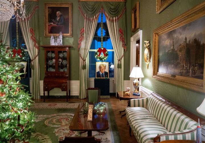 A pared-back White House Christmas —  with Lego portraits of Trump and Washington