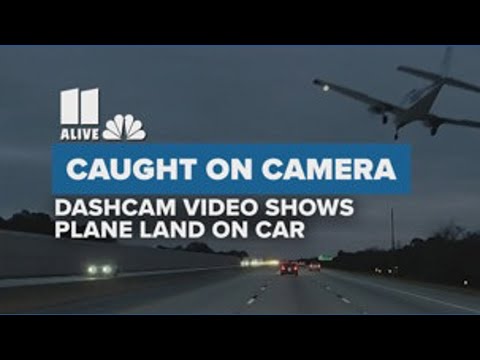 Dashcam video shows plane land on car