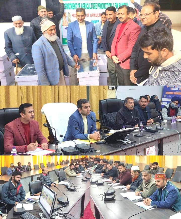 DDC Ramban reviews functioning of KKGs, working of Krishi Udyamis; distributes Modern Bee Hives among farmers