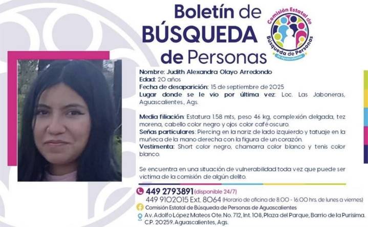 Alexandra es encontrada sin vida tras más de dos meses de búsqueda en Aguascalientes