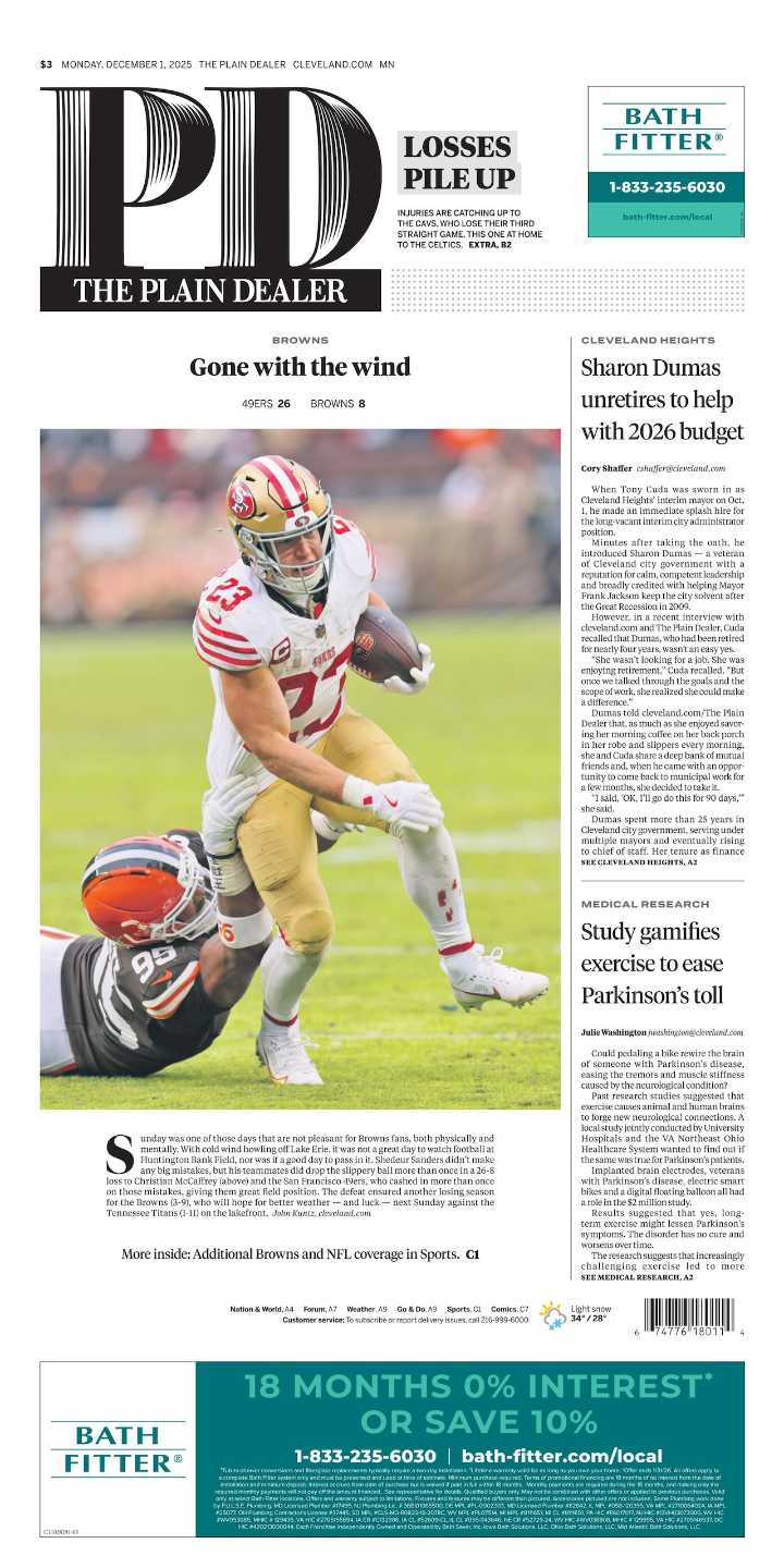 The Plain Dealer’s front page for December 1, 2025