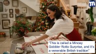Meghan wedges mince pie inside live turkey then wraps it up for Christmas