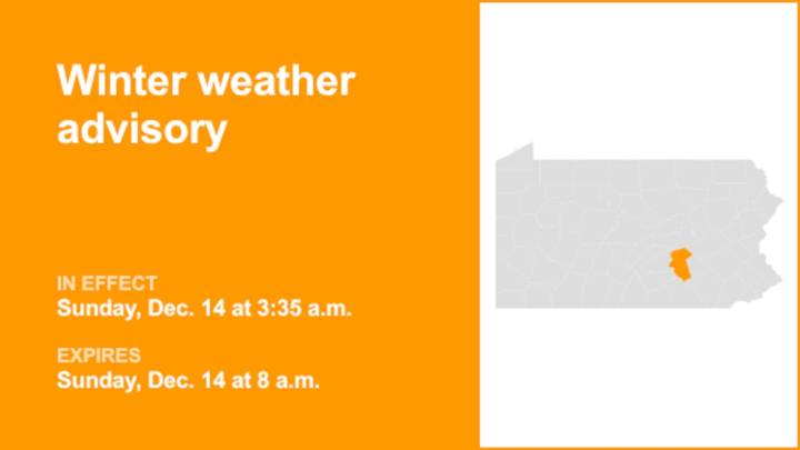Winter weather advisory active for Dauphin County until Sunday morning