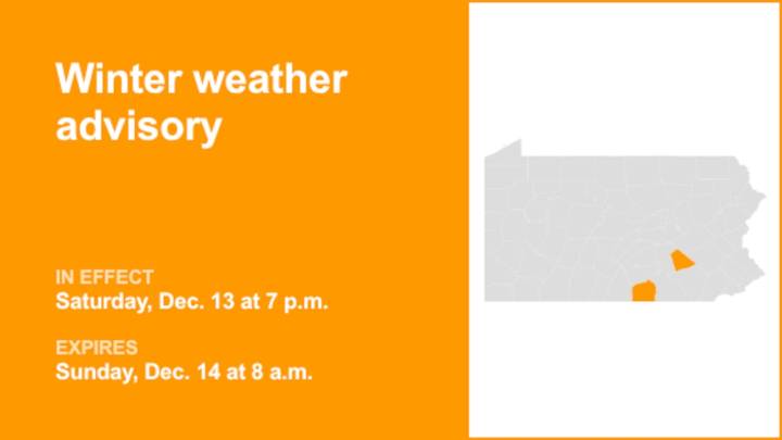 Winter weather advisory issued for Lebanon and Adams counties until Sunday morning