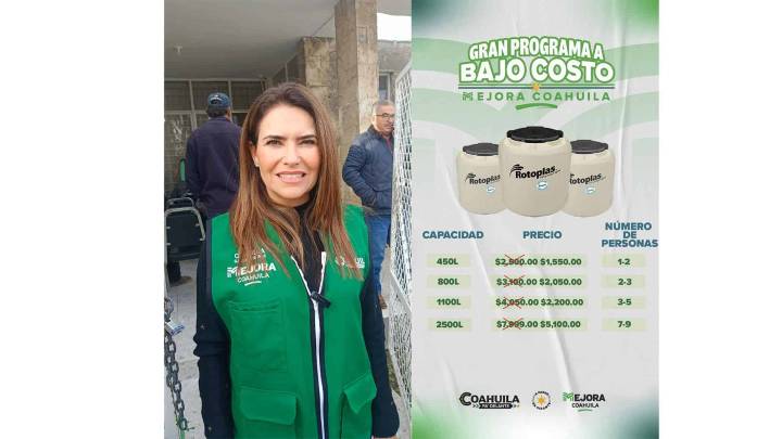 Claudia Garza Iribarren presenta tinacos a bajo costo en Sabinas