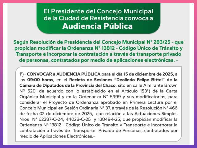 RESISTENCIA: Viajes A Través De Apps: Audiencia Pública Para Regular Este Servicio