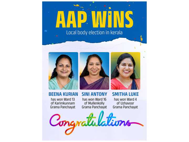 AAP wins three seats in Kerala local body elections