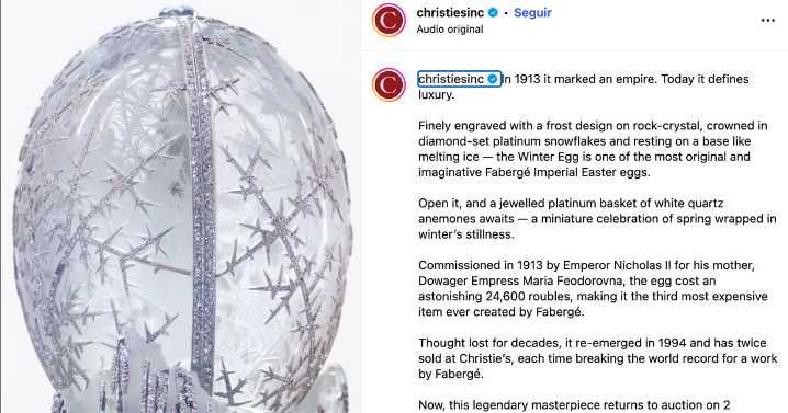 Huevo de Invierno de Fabergé rompe récord en subasta por 22,9 millones de libras