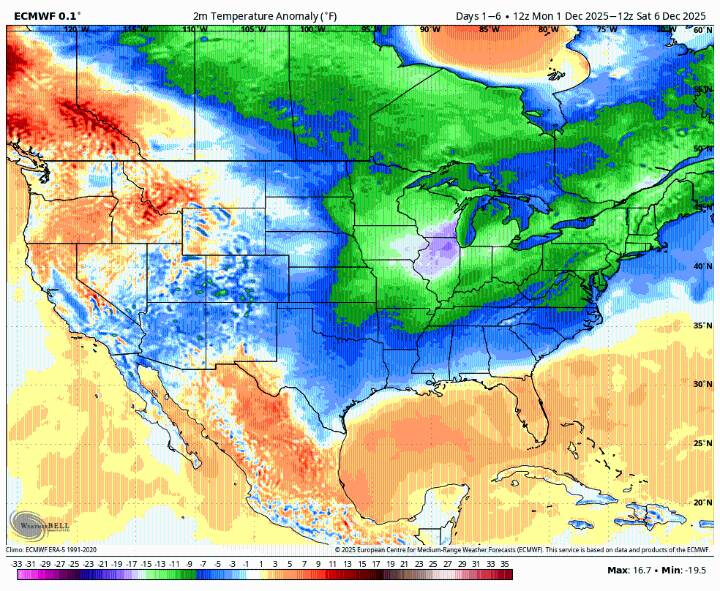 Below-normal temperatures this week with several light snow chances