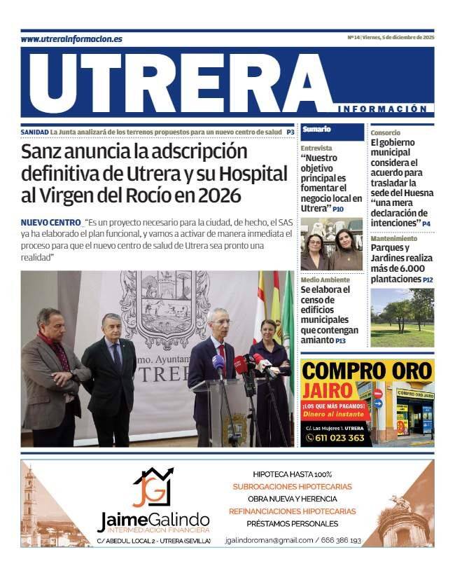 Descarga el PDF de la edición de Utrera Información en papel del 5 de diciembre de 2025 aquí