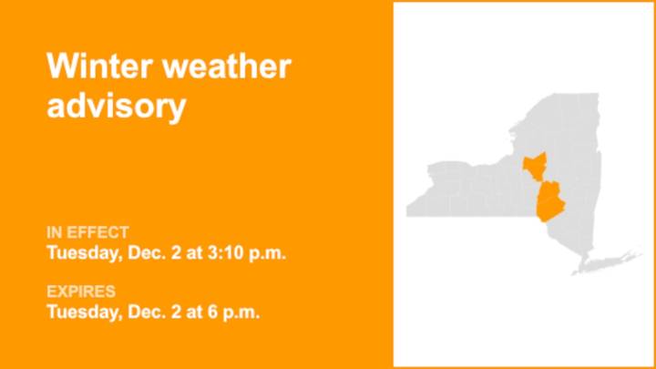 NY weather: part of New York under a winter weather advisory Tuesday evening
