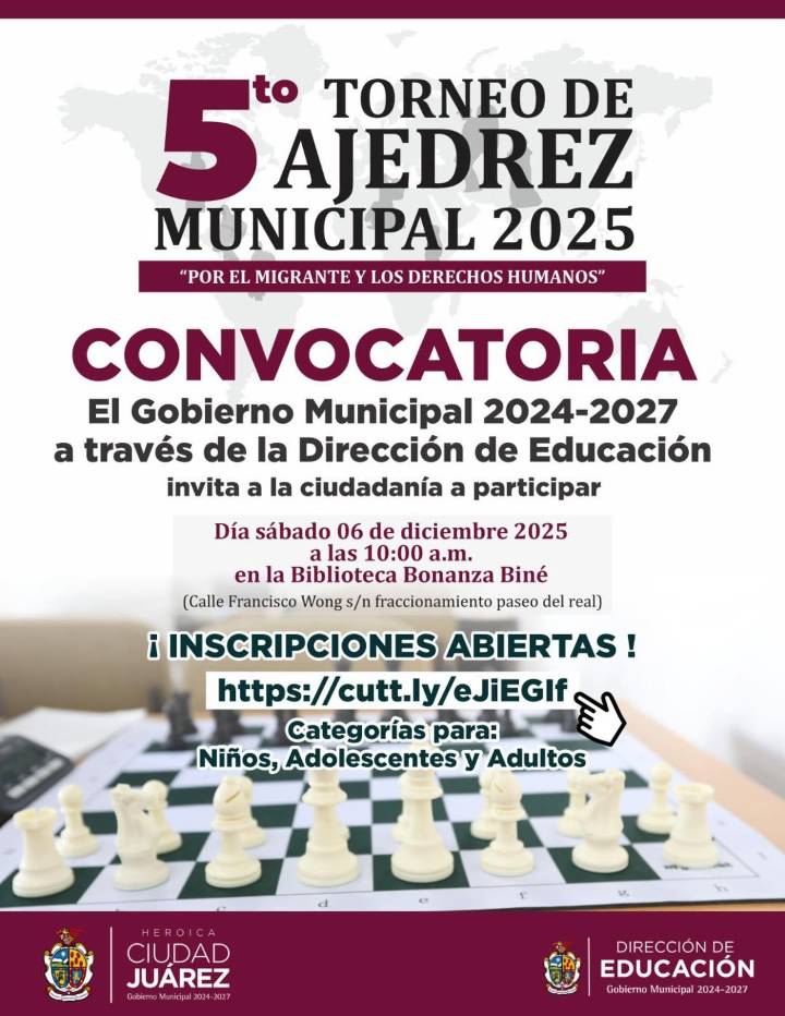Convoca Dirección de Educación al Quinto Torneo de Ajedrez Municipal 2025
