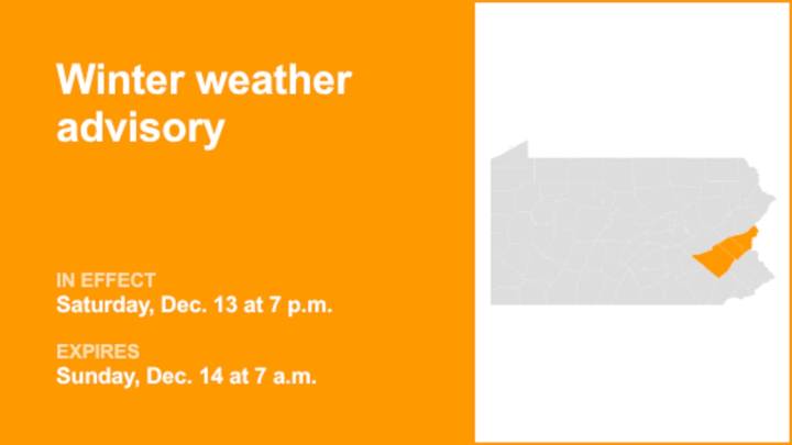 Winter weather advisory for Southeast Pa. until Sunday morning