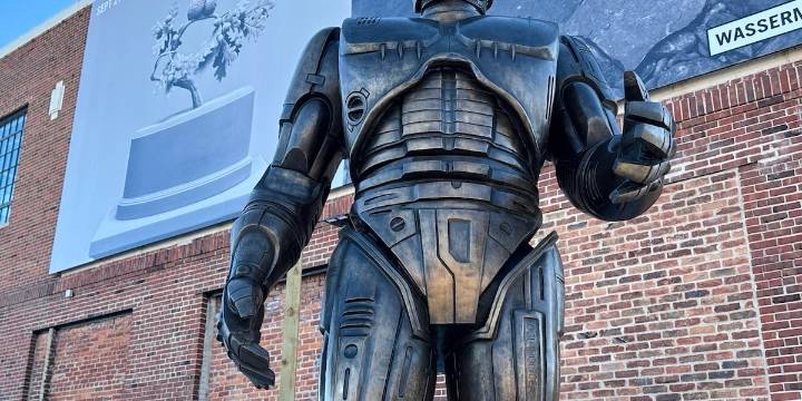 Detroit’s own crime-fighter RoboCop finally stands guard in Motor City
