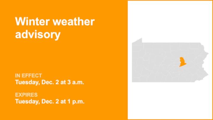 Winter weather advisory for Montour and Northumberland counties for Tuesday