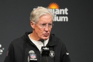 Raiders’ Pete Carroll speaks to the media before Wednesday’s practice