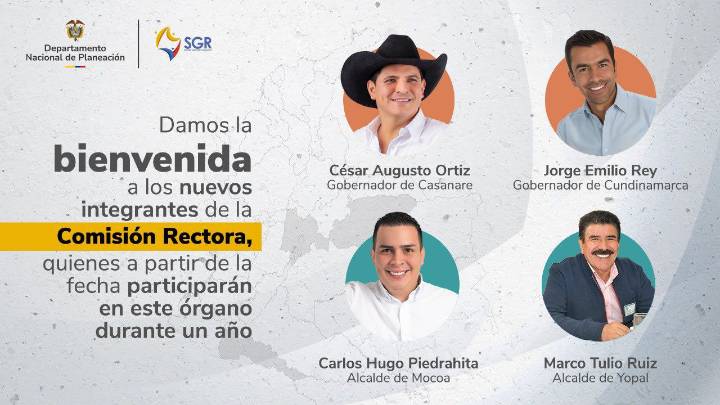 Gobernador de Casanare y alcalde de Yopal designados como miembros de la Comisión Rectora del Sistema General de Regalías