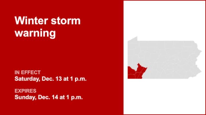 Winter storm warning for Southwest Pa. for Saturday and Sunday