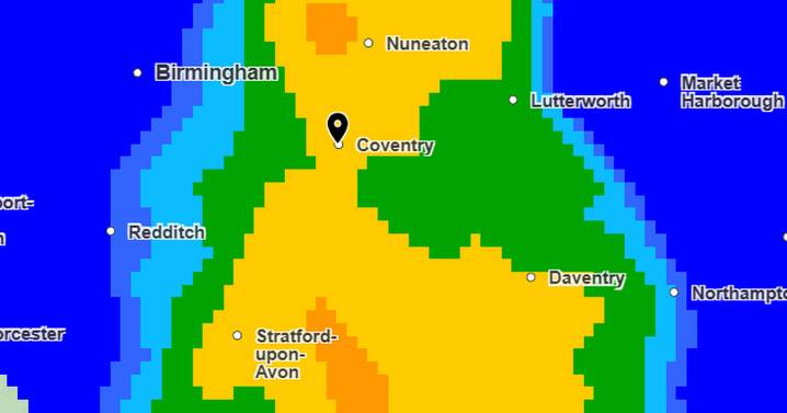 Hours of heavy rain loom for Coventry and Warwickshire as Met Office weather map turns yellow