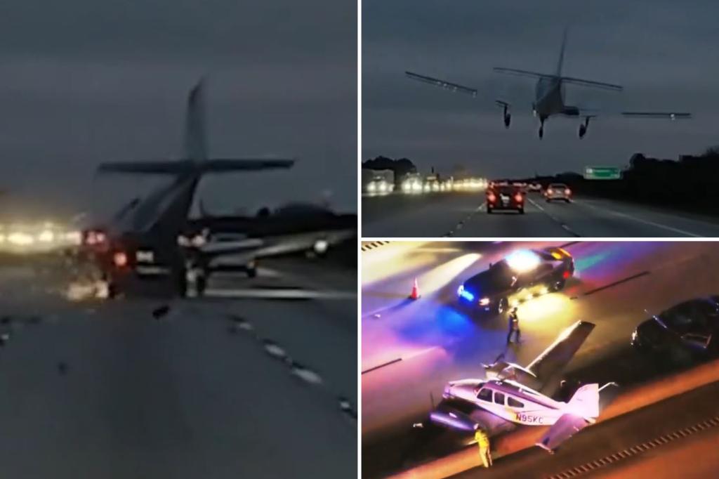 Jaw-dropping video captures plane crashing into car on Florida Interstate, injuring driver