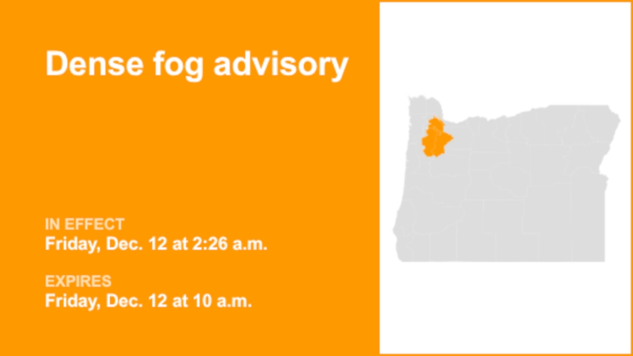 Dense fog advisory for Oregon until Friday morning – visibility as low as 1/4 mile