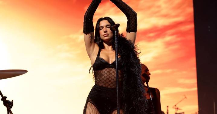 Dua Lipa's Fully Sheer Gucci Monogrammed Dress Features Thong Detail