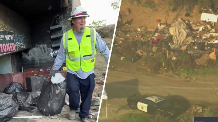 Homeless encampment cleared from under freeway overpass in Long Beach