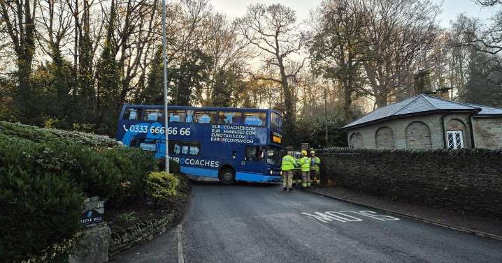 Drama as double-decker school bus gets stuck on ridge