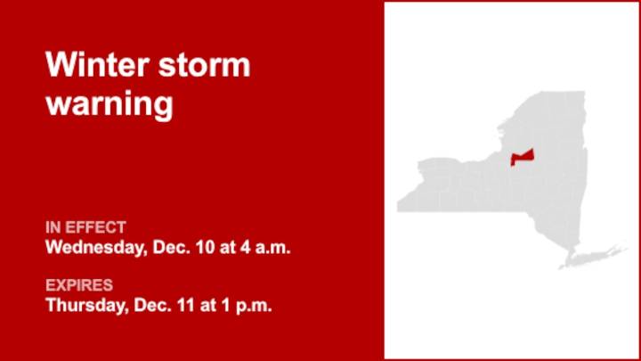 NY weather: Winter storm warning affecting Oneida County Wednesday and Thursday