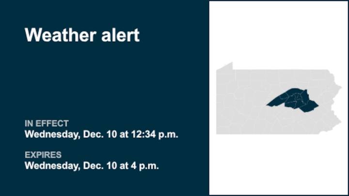 Weather alert active for North Central Pa. until early Wednesday evening