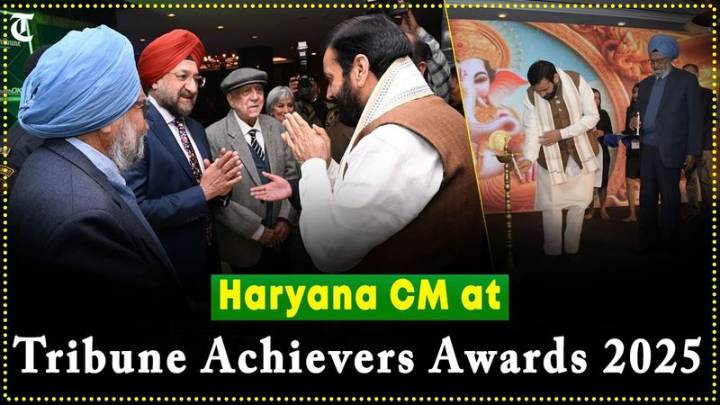 Haryana CM Saini at the prestigious Tribune Achievers Awards 2025 along with Tribune trustees