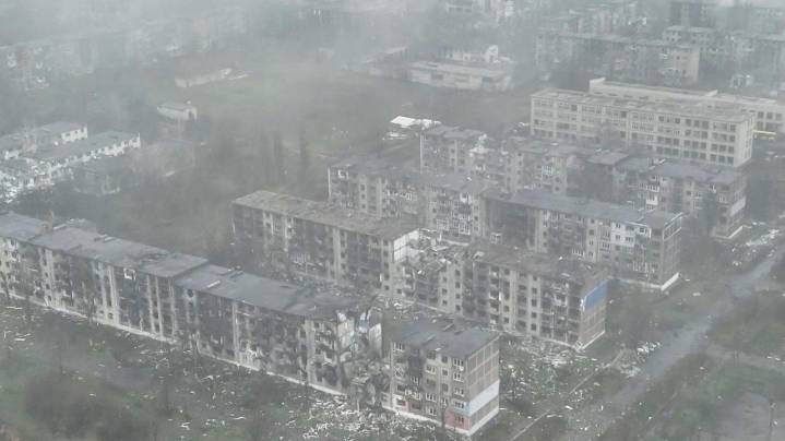 Exclusive drone footage shows devastated Ukrainian town almost encircled by Russian forces