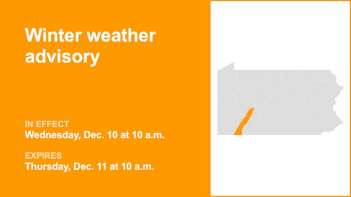 Winter weather advisory active for Southwest Pa. Wednesday and Thursday
