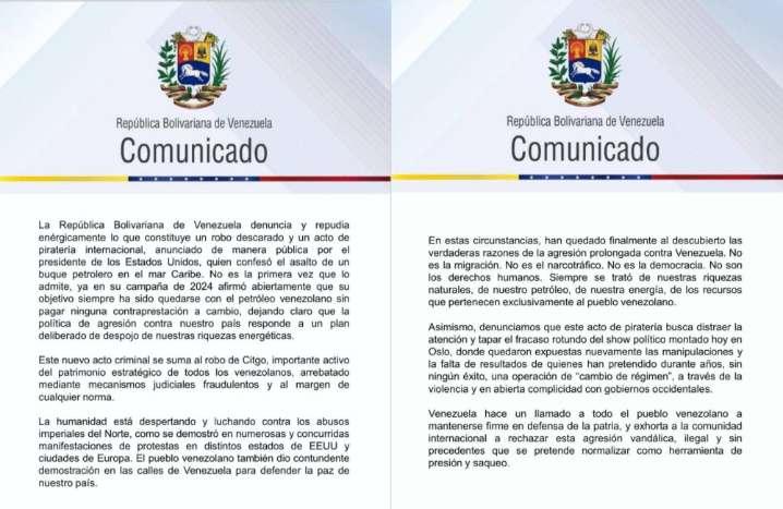 Gobierno de Maduro acusa a Estados Unidos de «piratería internacional» contra buque petrolero