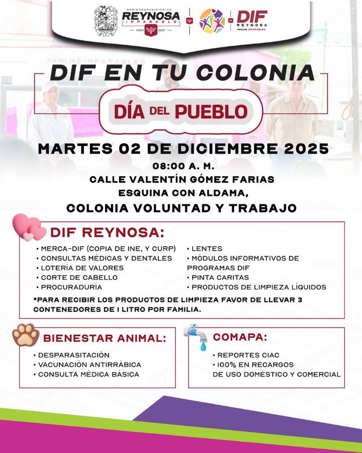 Llevará DIF-Reynosa atención integral a familias de la colonia Voluntad y Trabajo