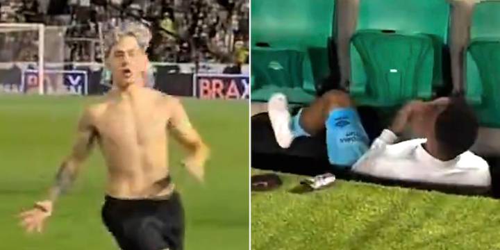 Locura por Neymar: un fanático invadió el campo y empujó a un futbolista del Santos contra los bancos de suplentes por error