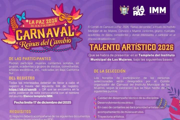 Carnaval La Paz el IMM lanzan convocatoria artística