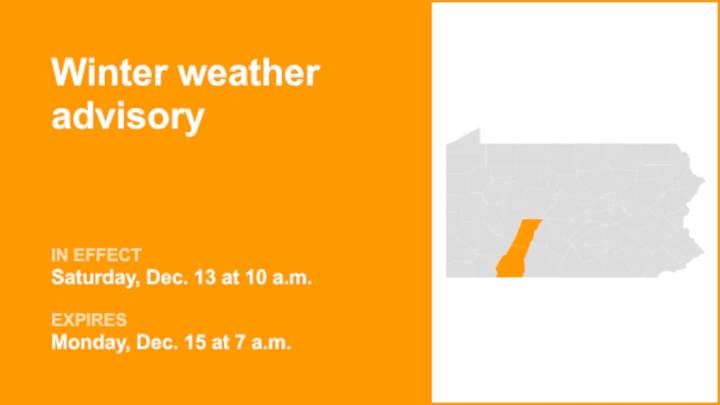 Winter weather advisory in place for Cambria and Somerset counties from Saturday to Monday