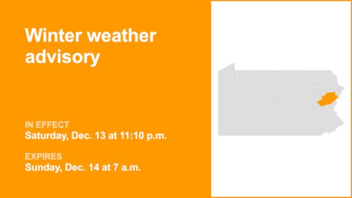 Winter weather advisory affecting Carbon and Monroe counties until Sunday morning