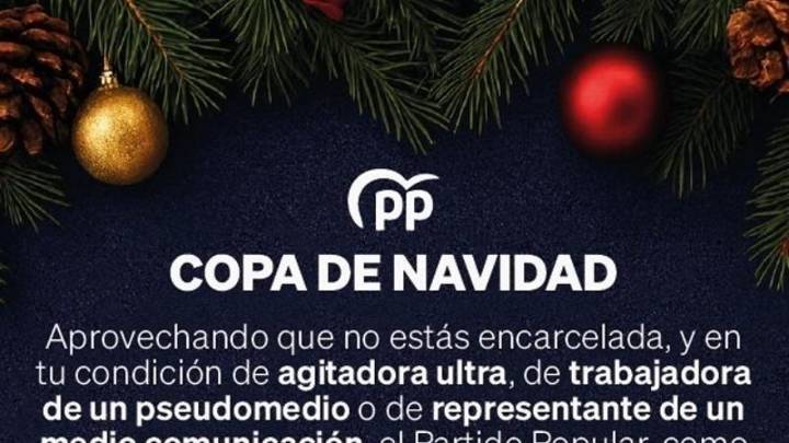 La invitación del PP a su evento navideño: invitados 'pseudomedios', 'ultras' y txistorras de aperitivo, el día que Cerdán va al Senado
