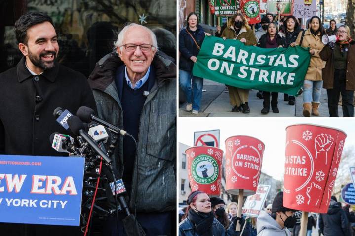 Zohran Mamdani, Bernie Sanders join striking Starbucks workers -