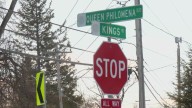 Two stop signs installed on Kings Road in Schenectady