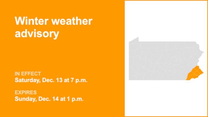 Winter weather advisory for Southeast Pa. for Saturday and Sunday