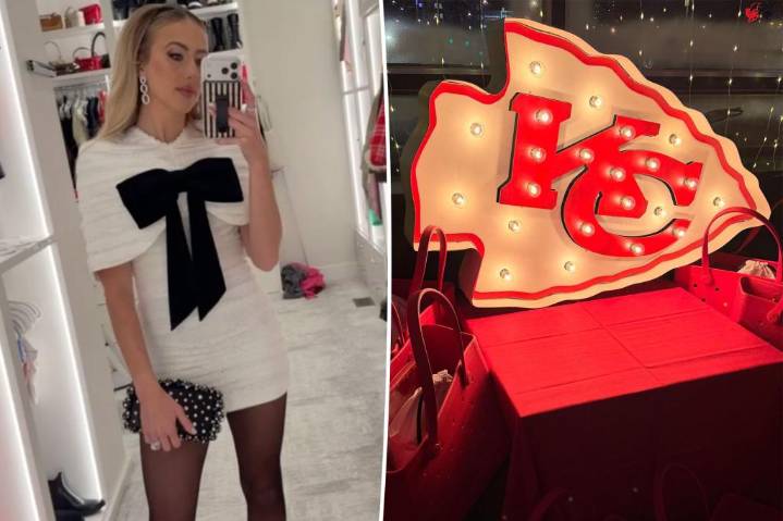 Brittany Mahomes wears bow-tied minidress to host Christmas party for Chiefs WAGs
