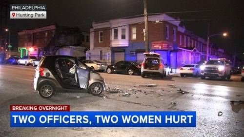 2 officers, 2 women injured in crash involving Philadelphia police vehicle in Hunting Park