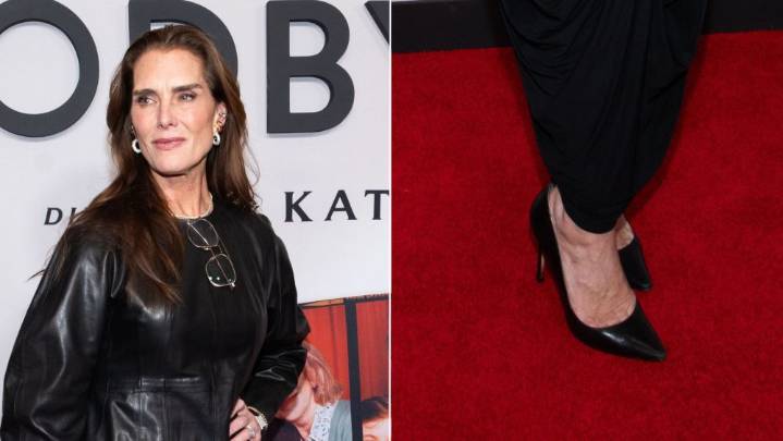 Brooke Shields Blends Leather & Draping With a Classic Black Pump