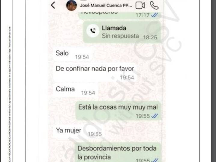 El jefe de gabinete de Mazón a Pradas durante lo peor de la dana: “Salo, de confinar nada por favor. Calma”